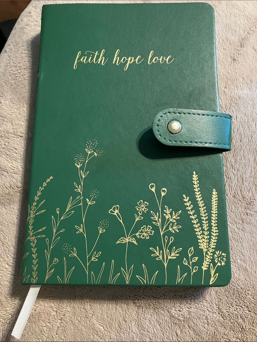 Green Floral 'Faith Hope Love' Journal with Gold Accents & FREE Cross Earrings